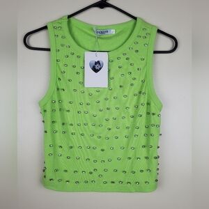 Okboth Fashion Green Studded Women's Tank Top Size M/L